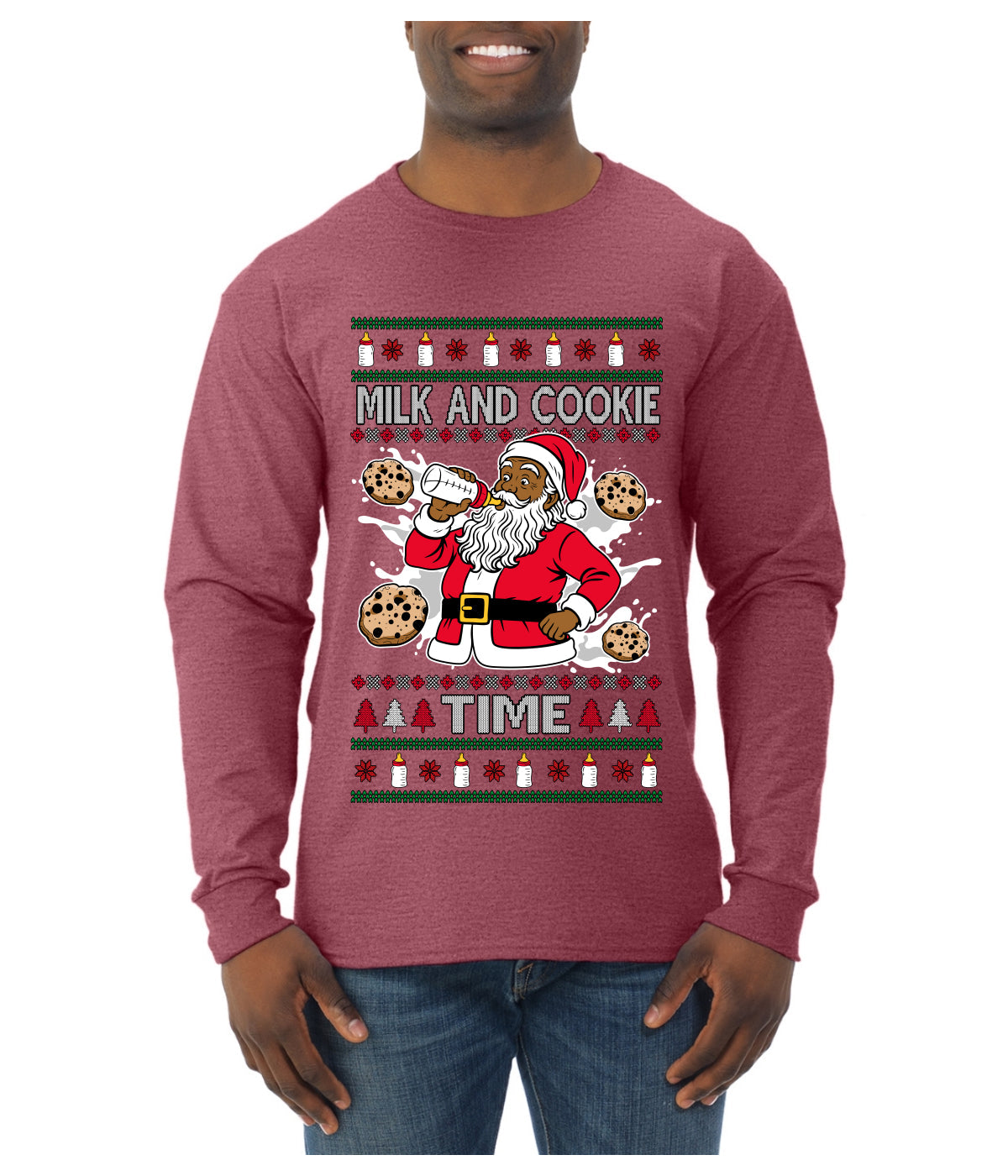 Milk And Cookie Time Christmas Sweater, Ugly Christmas Sweater Mens Long Sleeve Shirt