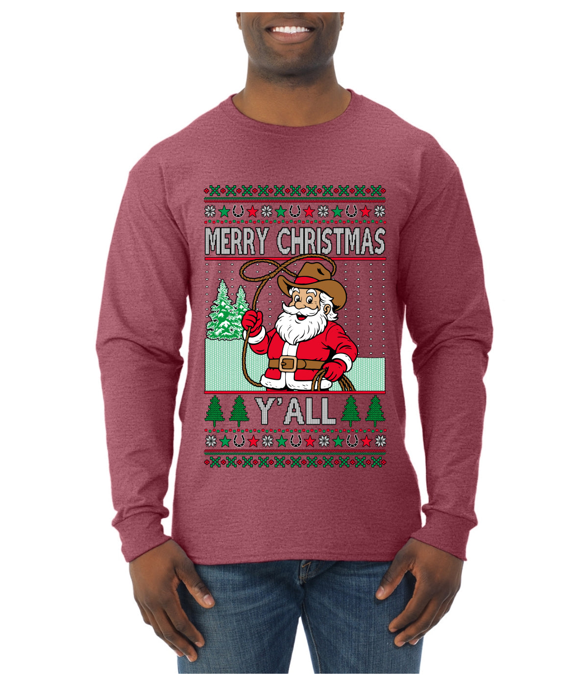 Merry Christmas Y'all Christmas Sweater, Ugly Christmas Sweater Mens Long Sleeve Shirt