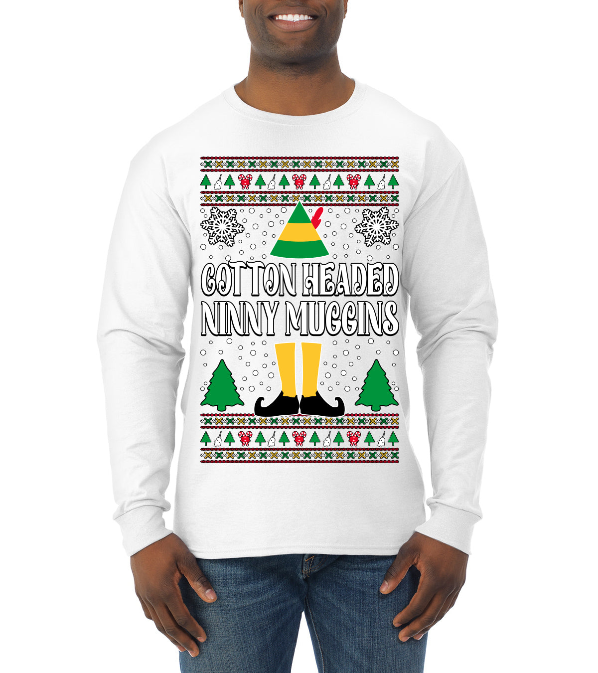Cotton Headed Muggins Christmas Movie Quote  Ugly Christmas Sweater Mens Long Sleeve Shirt
