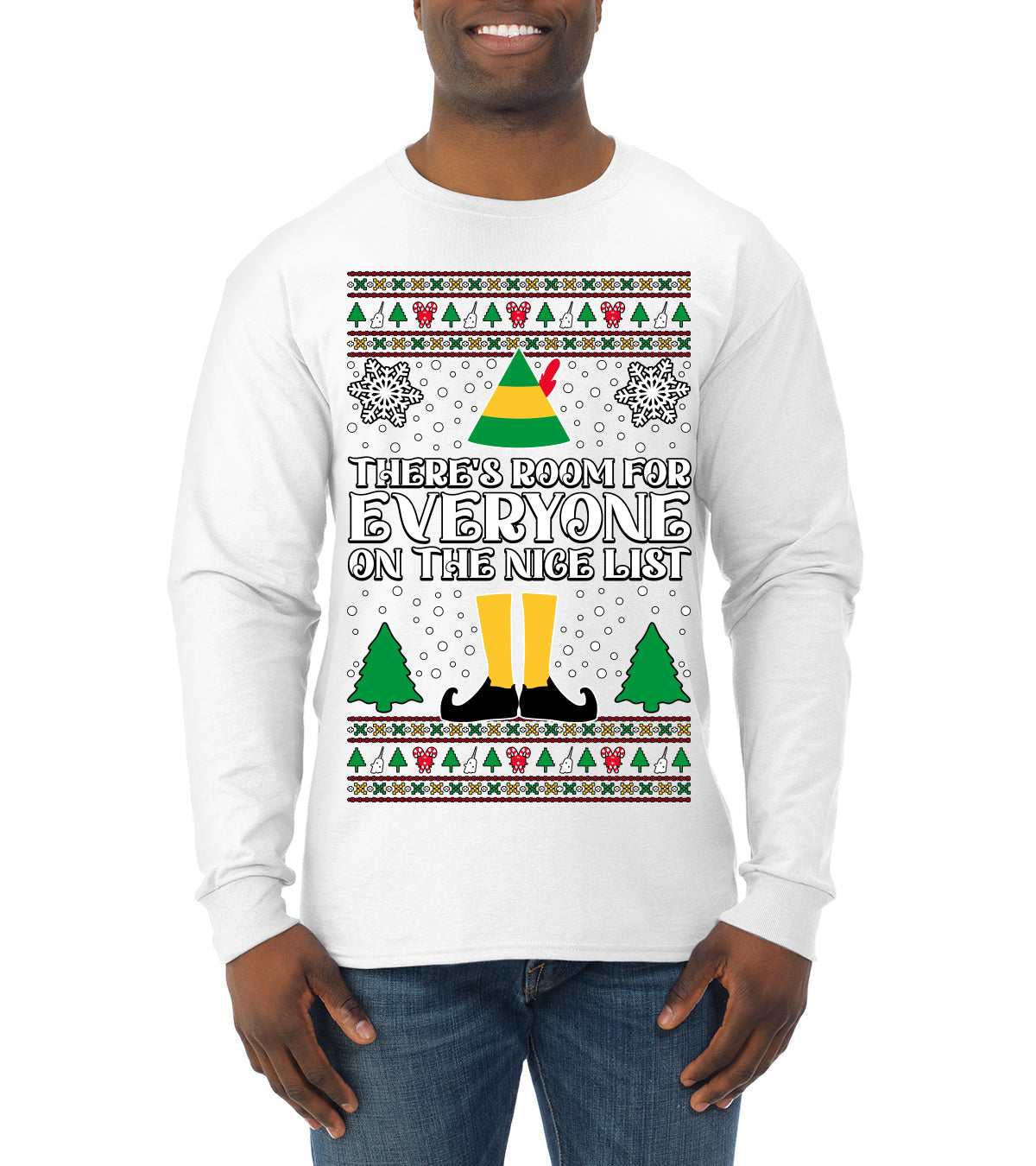 Room For Everyone On The Nice List Christmas Movie Quote  Ugly Christmas Sweater Mens Long Sleeve Shirt