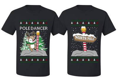 North Pole, Pole Dancer Sweater Girlfriend Boyfriend Gift His and Hers Matching Ugly Christmas Couple T-Shirt