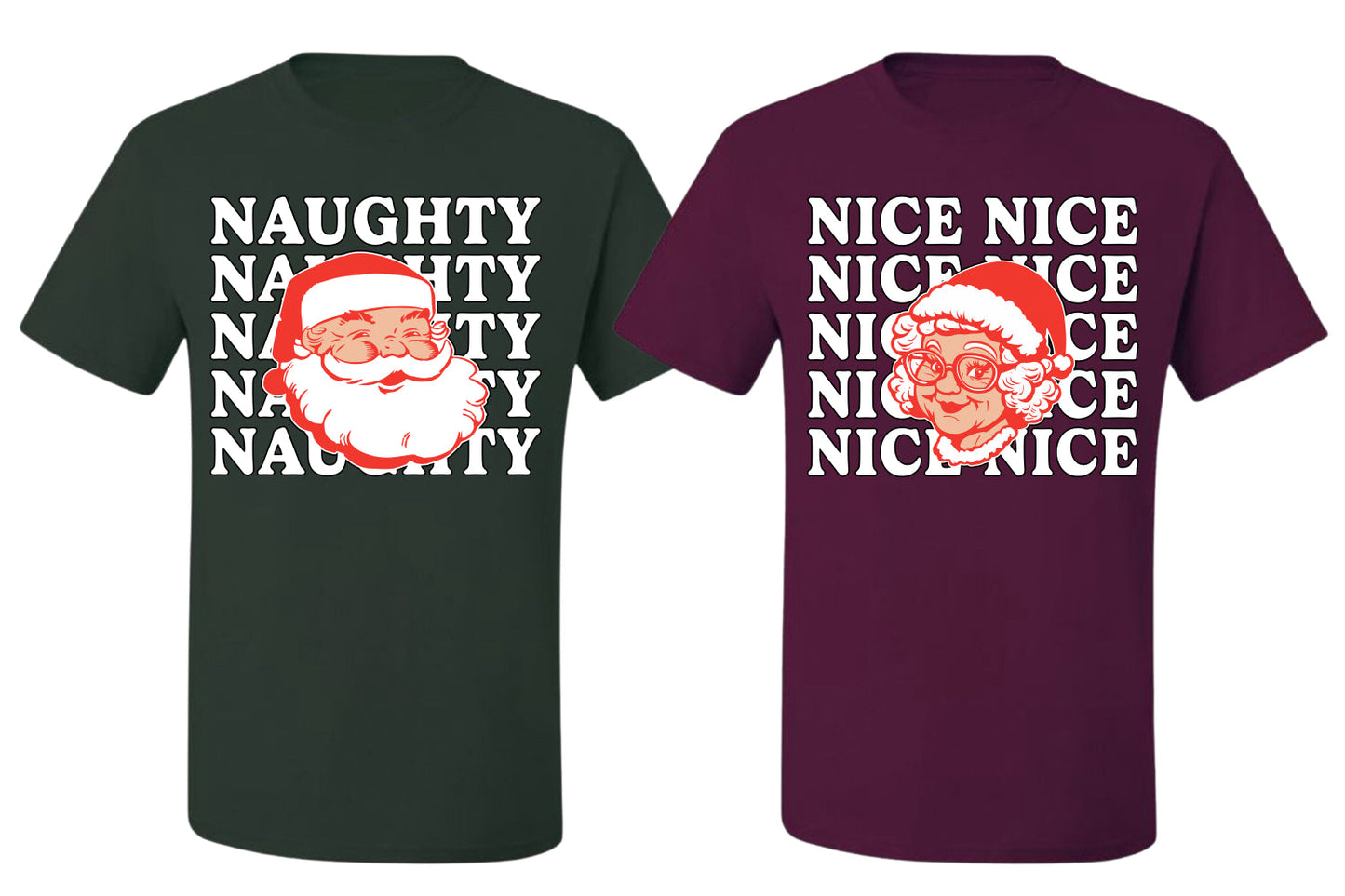 Naughty, Nice Santa Claus Mrs Claus Couples Shirt Girlfriend Boyfriend Gift His and Hers Matching Ugly Christmas Couple T-Shirt