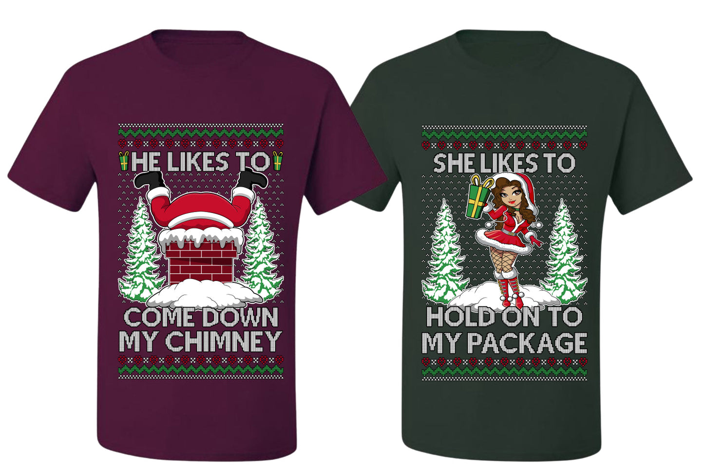 Come Down My Chimney Hold My Package Sweater Girlfriend Boyfriend Gift His and Hers Matching Ugly Christmas Couple T-Shirt