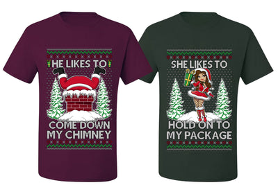 Come Down My Chimney Hold My Package Sweater Girlfriend Boyfriend Gift His and Hers Matching Ugly Christmas Couple T-Shirt