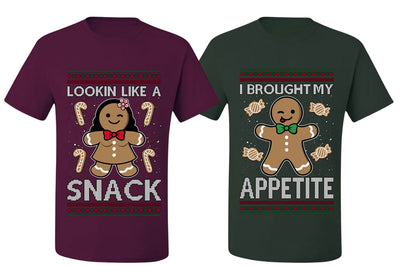 I Brought My Appetitie Lookin Like A Snack Sweater Girlfriend Boyfriend Gift His and Hers Matching Ugly Christmas Couple T-Shirt