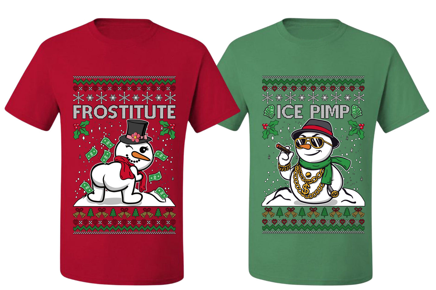 Frostitute Ice Pimp Snowmen Sweater Girlfriend Boyfriend Gift His and Hers Matching Ugly Christmas Couple T-Shirt