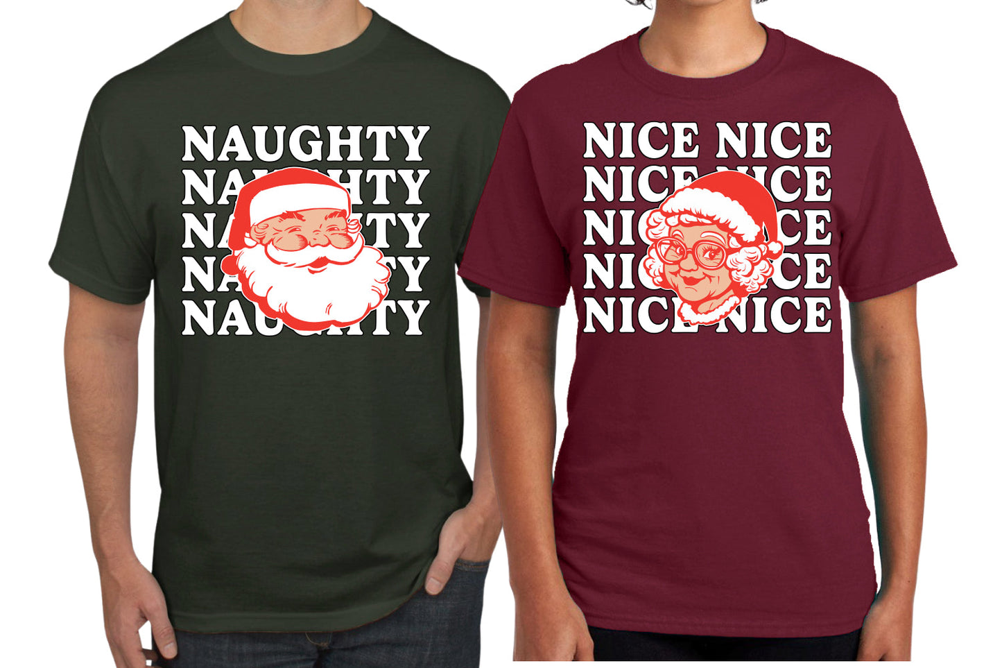 Naughty, Nice Santa Claus Mrs Claus Couples Shirt Girlfriend Boyfriend Gift His and Hers Matching Ugly Christmas Couple T-Shirt