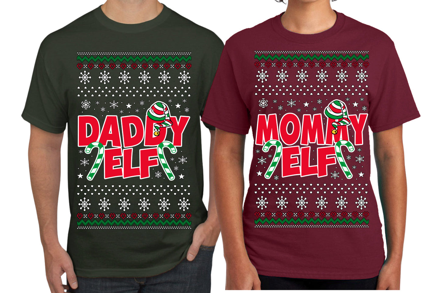 Daddy Elf Mommy Elf Matching His and Hers Couples Shirt Girlfriend Boyfriend Gift His and Hers Matching Ugly Christmas Couple T-Shirt