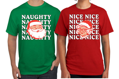 Naughty, Nice Santa Claus Mrs Claus Couples Shirt Girlfriend Boyfriend Gift His and Hers Matching Ugly Christmas Couple T-Shirt