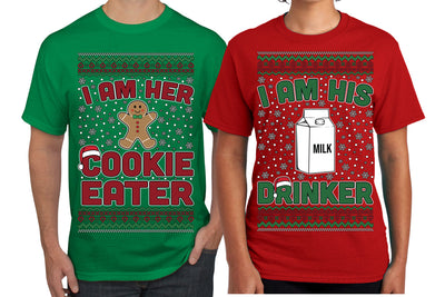 Cookie Eater, Milk Drinker Funny Couples Shirt Girlfriend Boyfriend Gift His and Hers Matching Ugly Christmas Couple T-Shirt