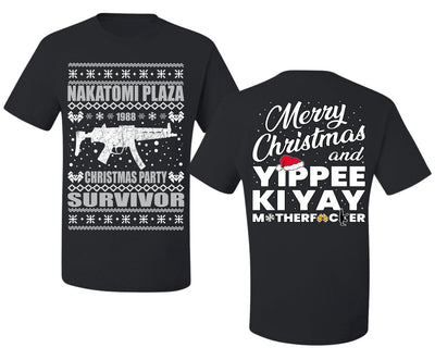 Nakatomi Plaza Christmas Party Survivor 1988 Ugly Christmas Front and Back Sweater Men's T-Shirt