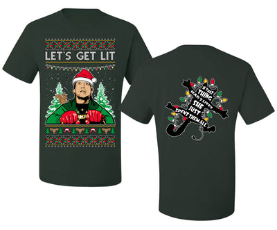 Let's Get Lit Clark Vacation Movie Parody Ugly Christmas Front and Back Sweater Men's T-Shirt