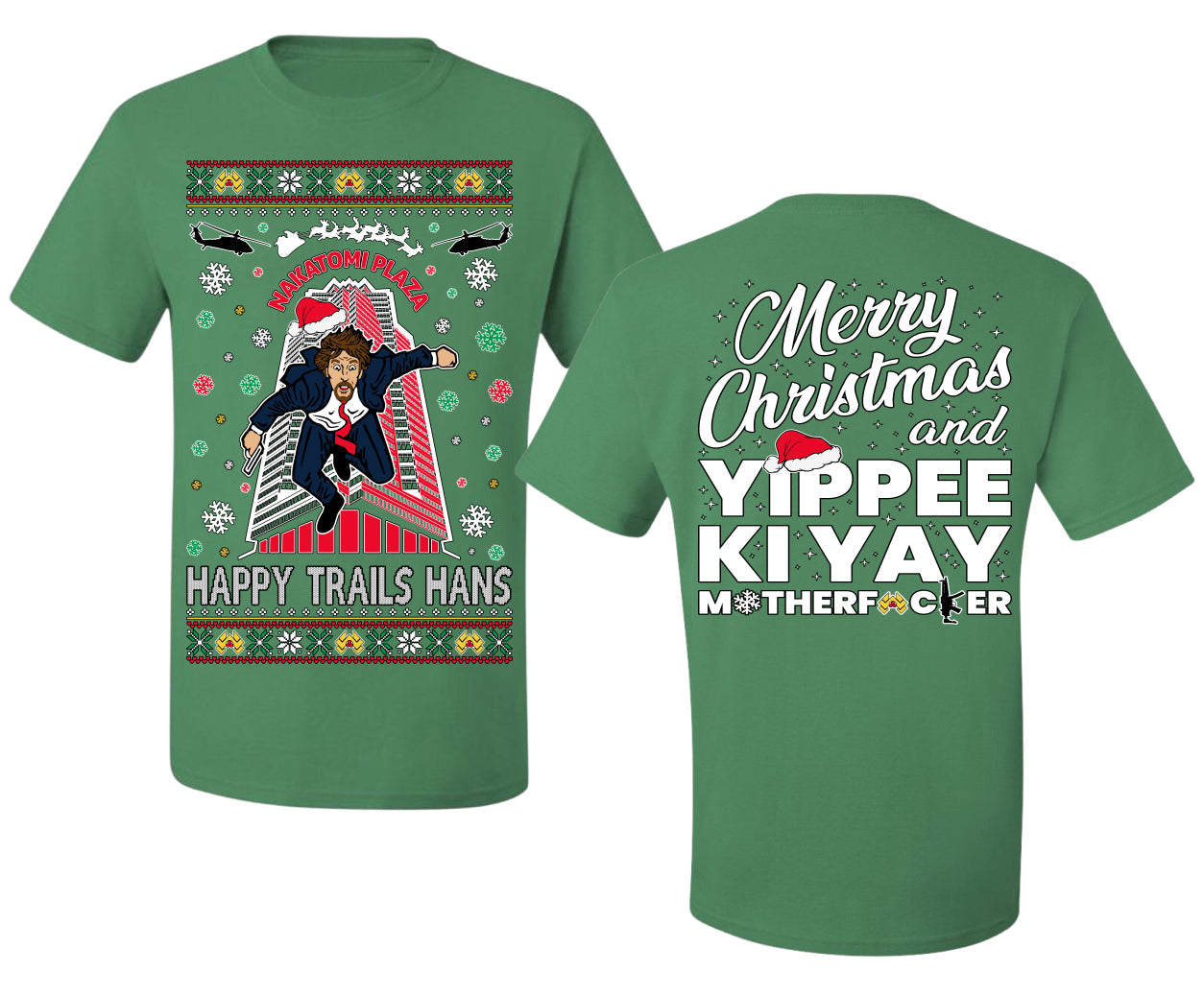 Nakatomi Plaza Happy Trails Hans Ugly Christmas Front and Back Sweater Men's T-Shirt