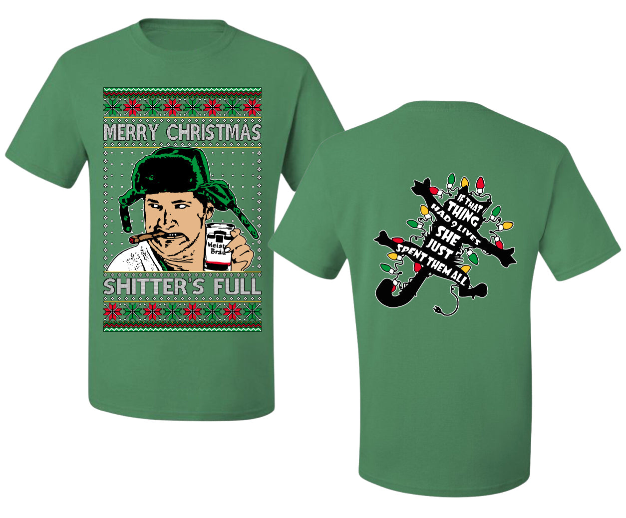 Shitter's Full Cousin Eddie Christmas Family Vacation Ugly Christmas Front and Back Sweater Men's T-Shirt