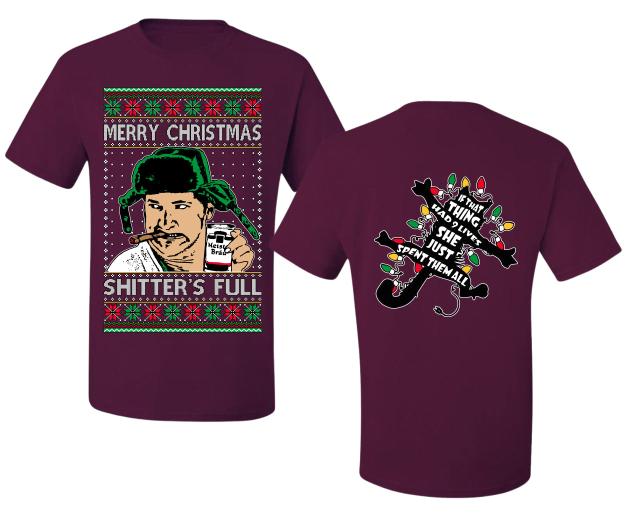 Shitter's Full Cousin Eddie Christmas Family Vacation Ugly Christmas Front and Back Sweater Men's T-Shirt