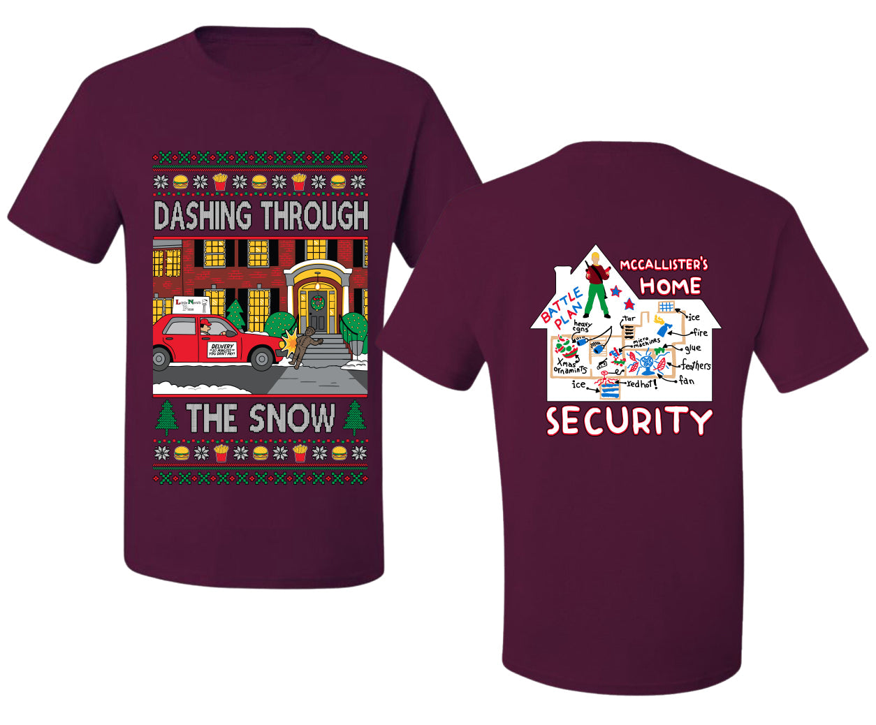 Dashing Through The Snow Classic 90s Holiday Movie Front and Back Unisex Ugly Christmas Sweater Men's T-Shirt