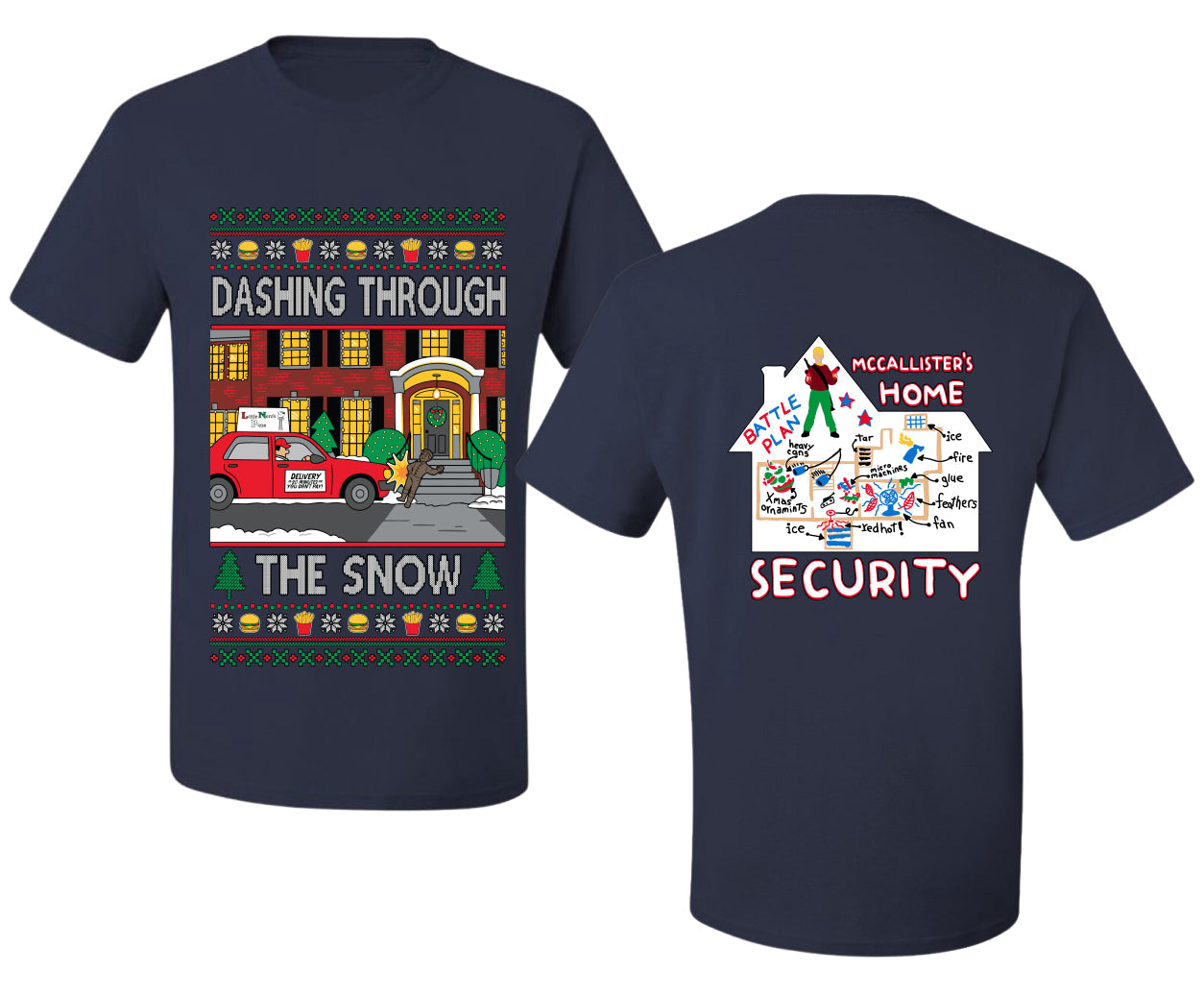 Dashing Through The Snow Classic 90s Holiday Movie Front and Back Unisex Ugly Christmas Sweater Men's T-Shirt