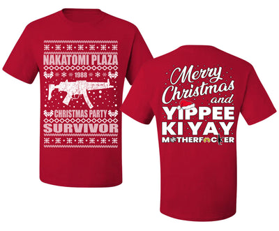 Nakatomi Plaza Christmas Party Survivor 1988 Ugly Christmas Front and Back Sweater Men's T-Shirt