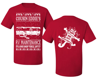Family Vacation Cousin Eddie's RV Maintenance Ugly Christmas Front and Back Sweater Men's T-Shirt