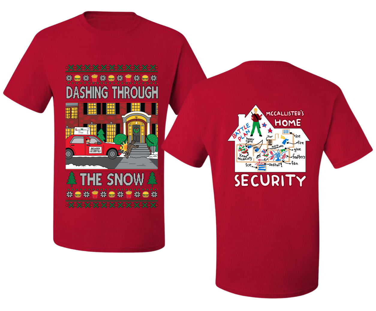 Dashing Through The Snow Classic 90s Holiday Movie Front and Back Unisex Ugly Christmas Sweater Men's T-Shirt