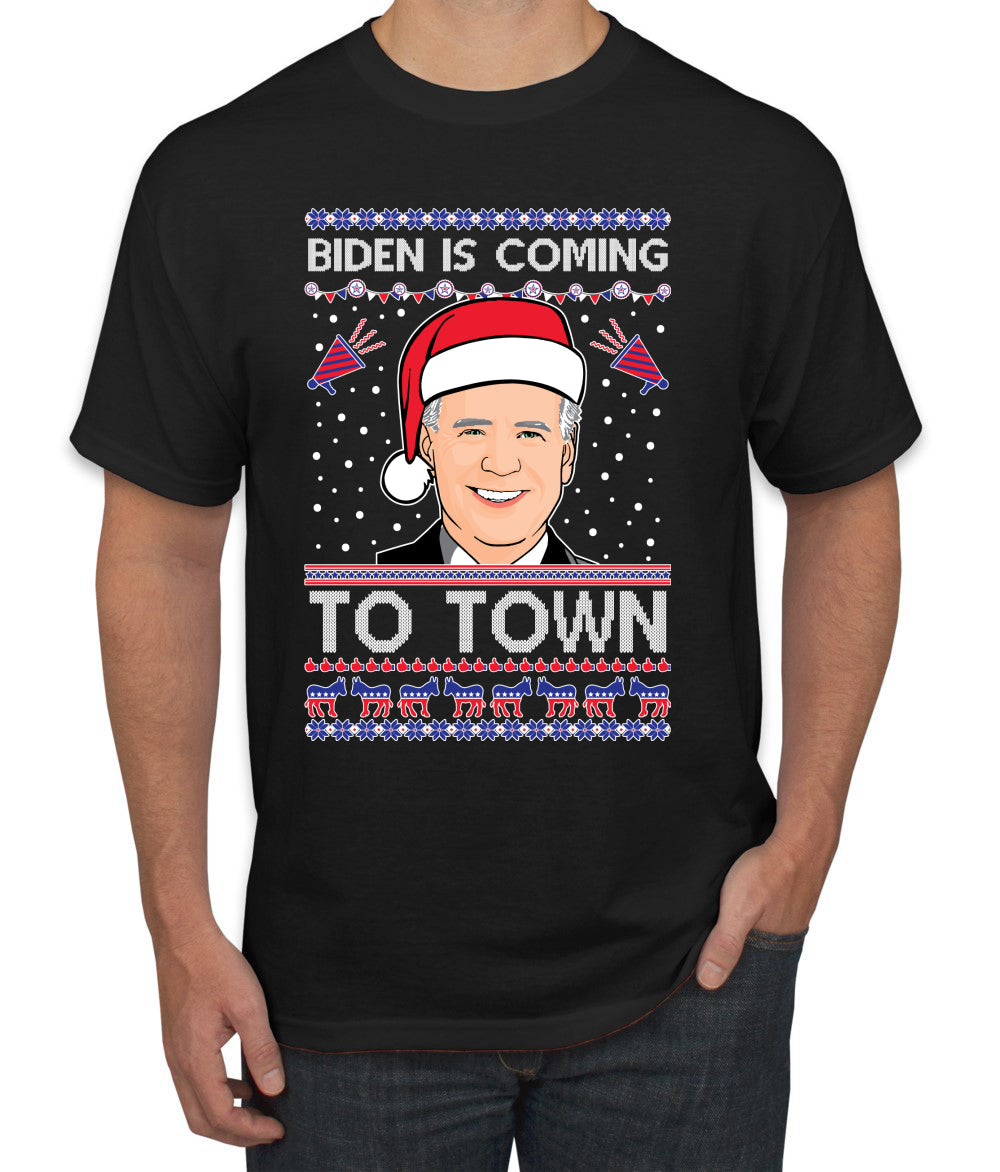 Biden Is Coming To Town Ugly Christmas Sweater Men's Graphic T-Shirt