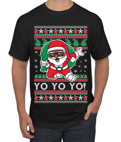 Yo Yo Yo Black Santa Ugly Christmas Sweater Men's T-Shirt
