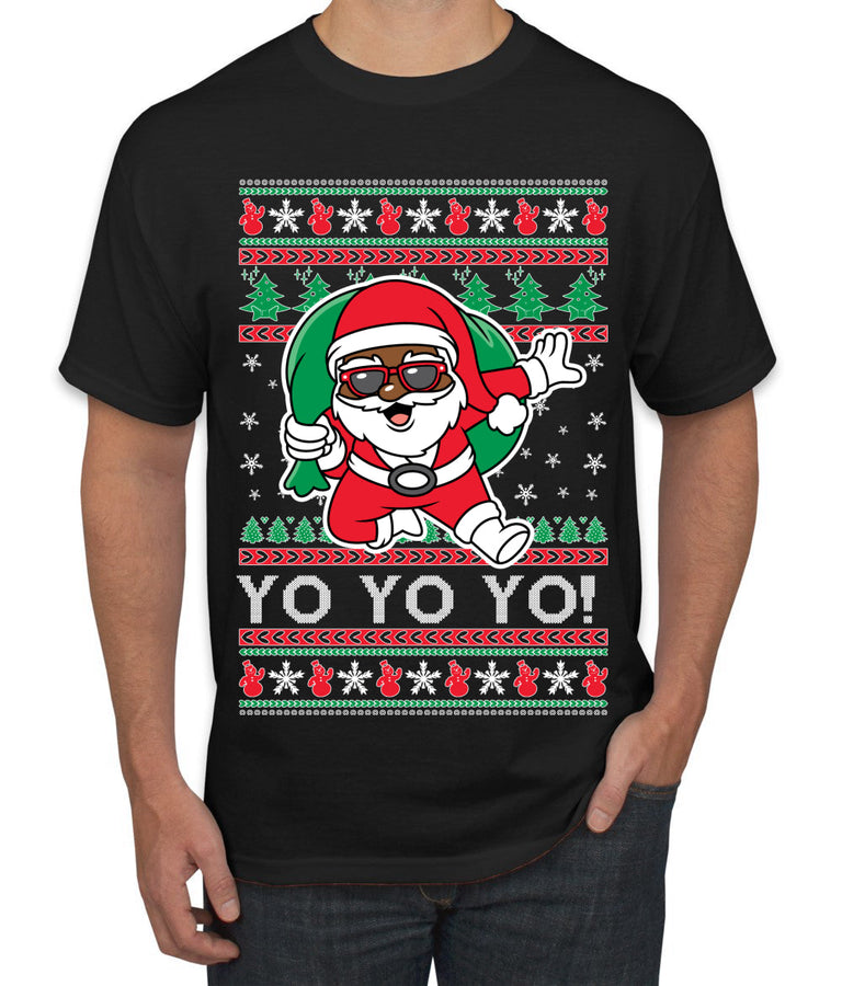 Yo Yo Yo Black Santa Ugly Christmas Sweater Men's T-Shirt