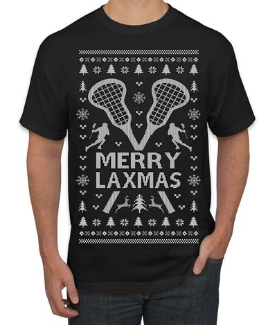 Merry Laxmas Funny Lacrosse Sports LAX Teen Sports Pun Ugly Christmas Sweater Men's T-Shirt