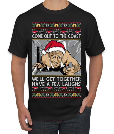 Come Out to the Coast Have a Few Laughs Die Hard McClane Ugly Christmas Sweater Men's T-Shirt