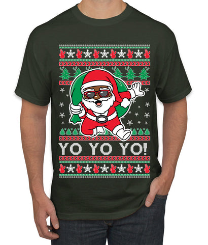 Yo Yo Yo Black Santa Ugly Christmas Sweater Men's T-Shirt
