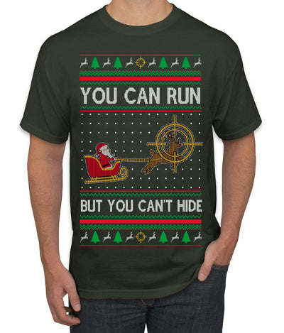 You Can Run But You Can't Hide Santa Sleigh Reindeer Ugly Christmas Sweater Men's T-Shirt