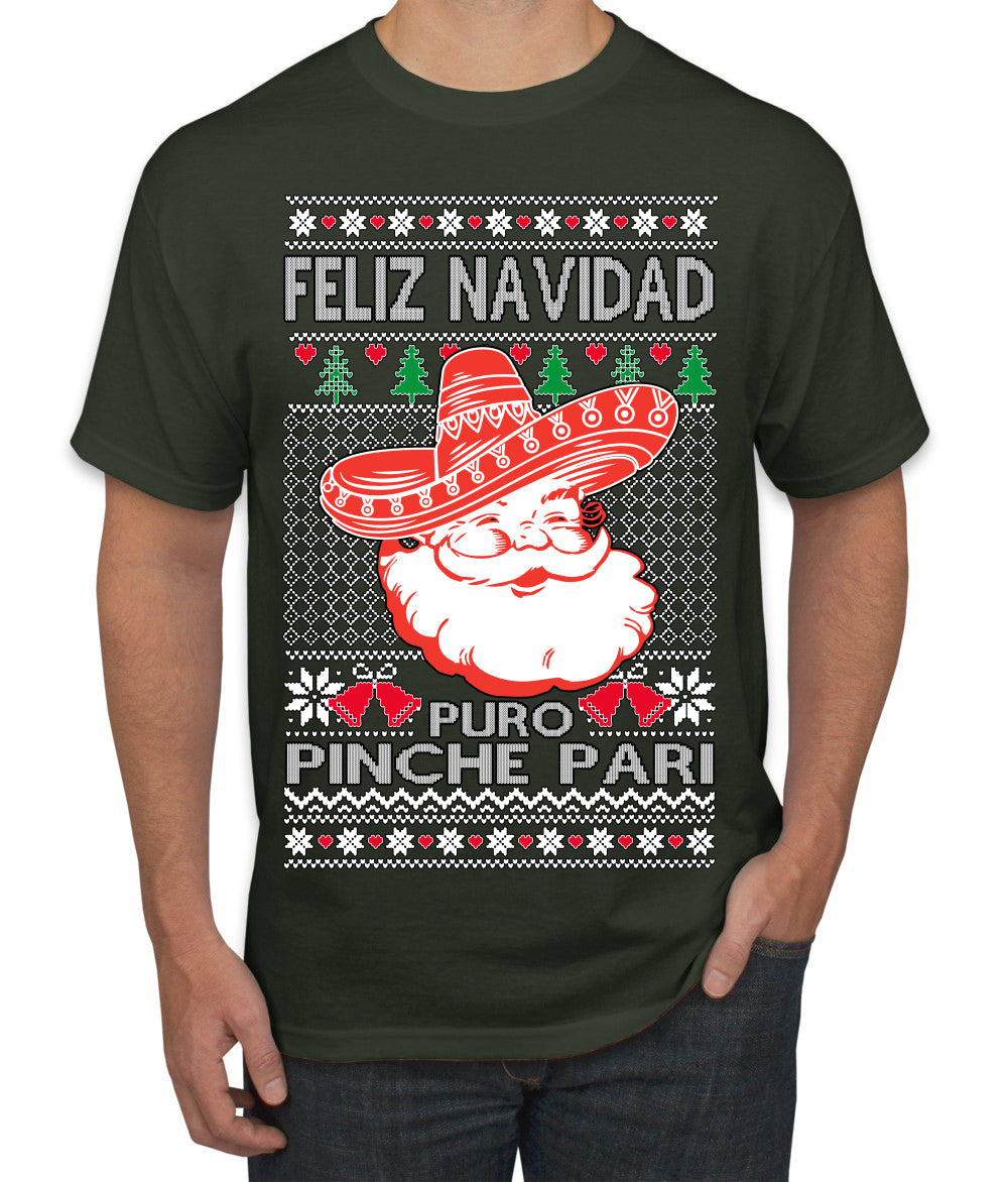 Feliz Navidad Puro Pinche Pari Funny Spanish Song Ugly Christmas Sweater Men's T-Shirt
