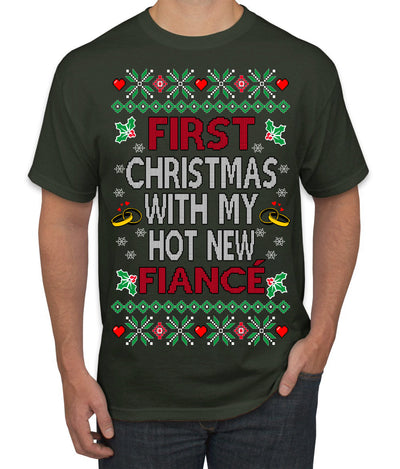 First Christmas With My Hot New Fiance Classic Newlywed Ugly Christmas Sweater Men's T-Shirt