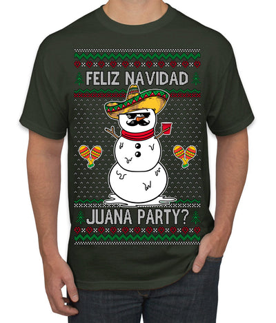 Feliz Navidad Juana Party Funny Spanish Drinking Cerveza Ugly Christmas Sweater Men's T-Shirt