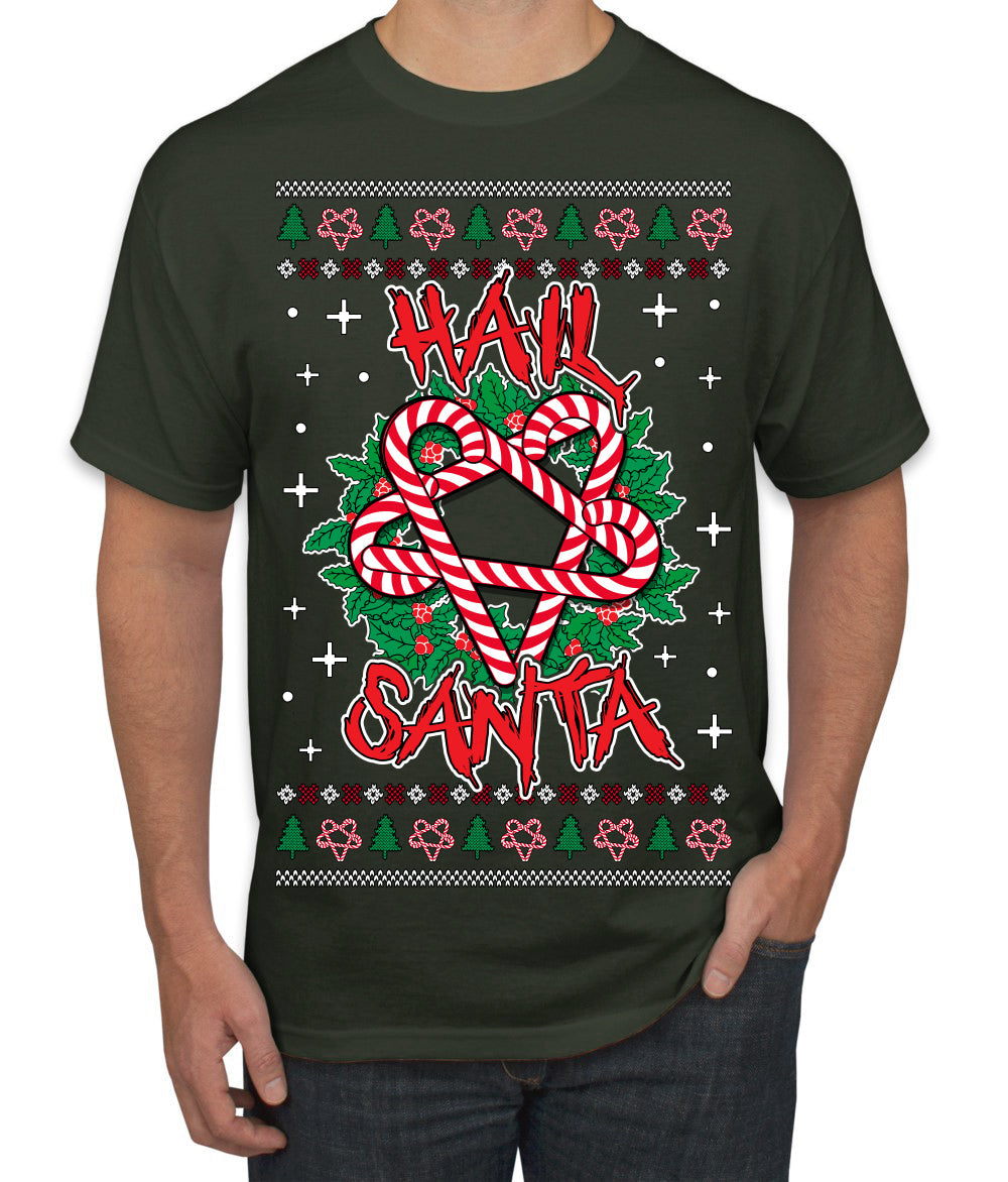 Hail Santa Funny Satanic Candy Devil Heavy Metal Satan Ugly Christmas Sweater Men's T-Shirt