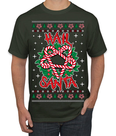 Hail Santa Funny Satanic Candy Devil Heavy Metal Satan Ugly Christmas Sweater Men's T-Shirt