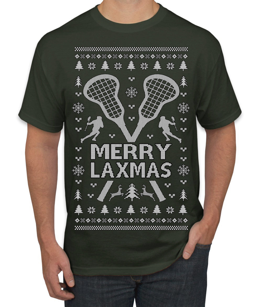 Merry Laxmas Funny Lacrosse Sports LAX Teen Sports Pun Ugly Christmas Sweater Men's T-Shirt