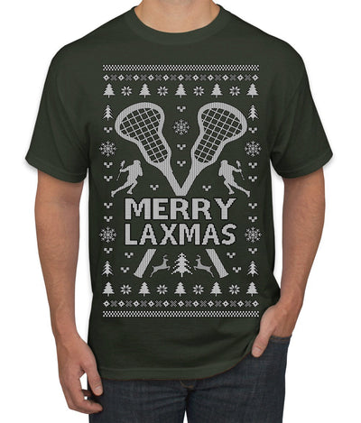 Merry Laxmas Funny Lacrosse Sports LAX Teen Sports Pun Ugly Christmas Sweater Men's T-Shirt