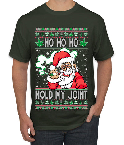 Ho Ho Ho Hold My Joint Weed Santa Smoking Ugly Christmas Sweater Men's Graphic T-Shirt