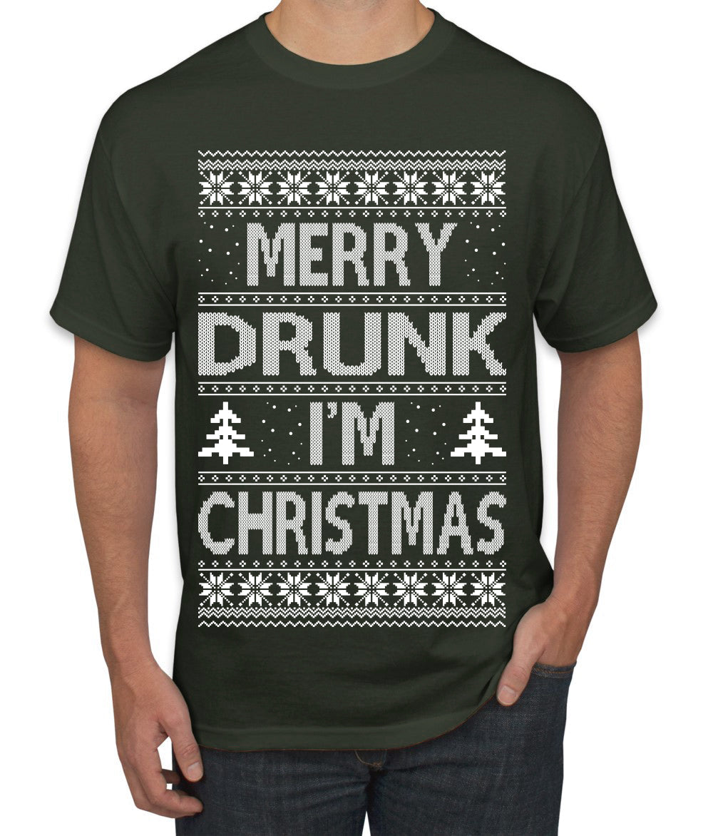 Merry Drunk I'm Christmas Beer Wine Drinking Holiday Humor  Ugly Christmas Sweater Men's Graphic T-Shirt