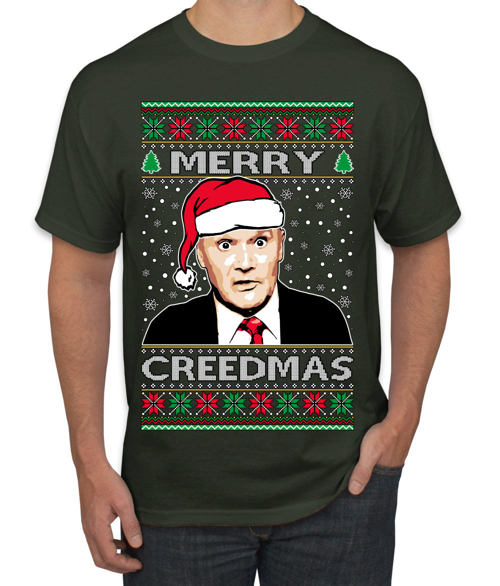 Merry Creedmas Office Humor TV  Ugly Christmas Sweater Men's T-Shirt