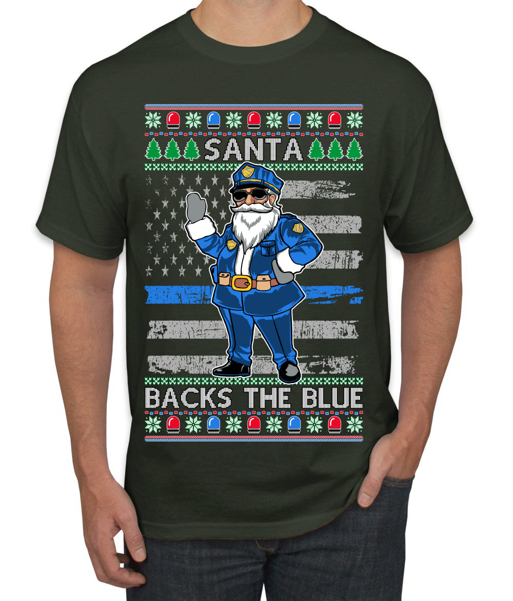 Santa Backs The Blue Pro Police Santa Claus Ugly Christmas Sweater Men's T-Shirt
