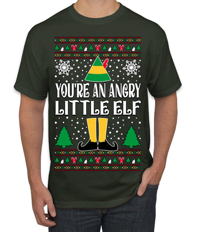 You're An Angry Little Elf Christmas Movie Quote  Ugly Christmas Sweater Men's T-Shirt