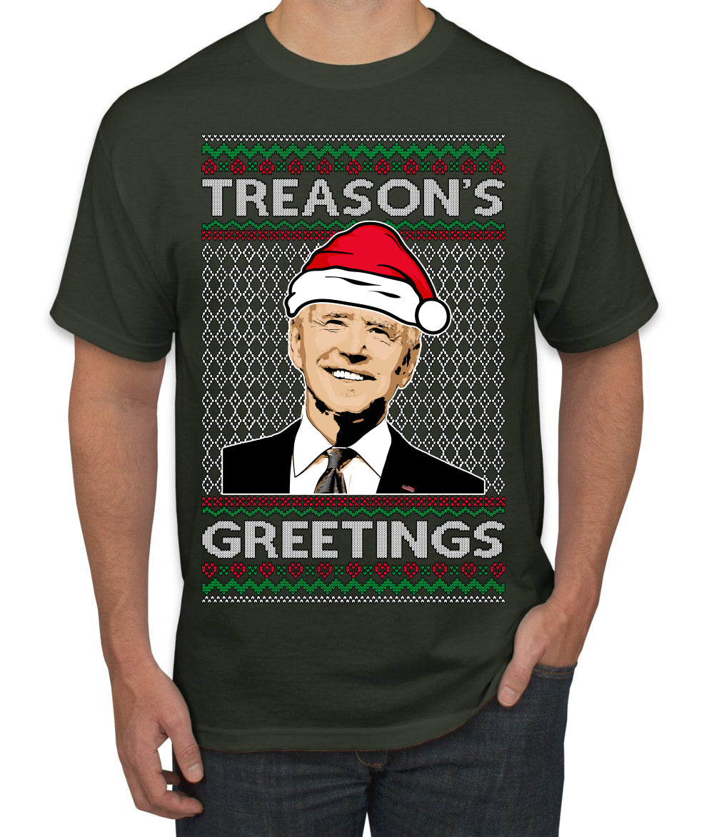 Treason's Greetings Biden President Humor Ugly Christmas Sweater Men's T-Shirt