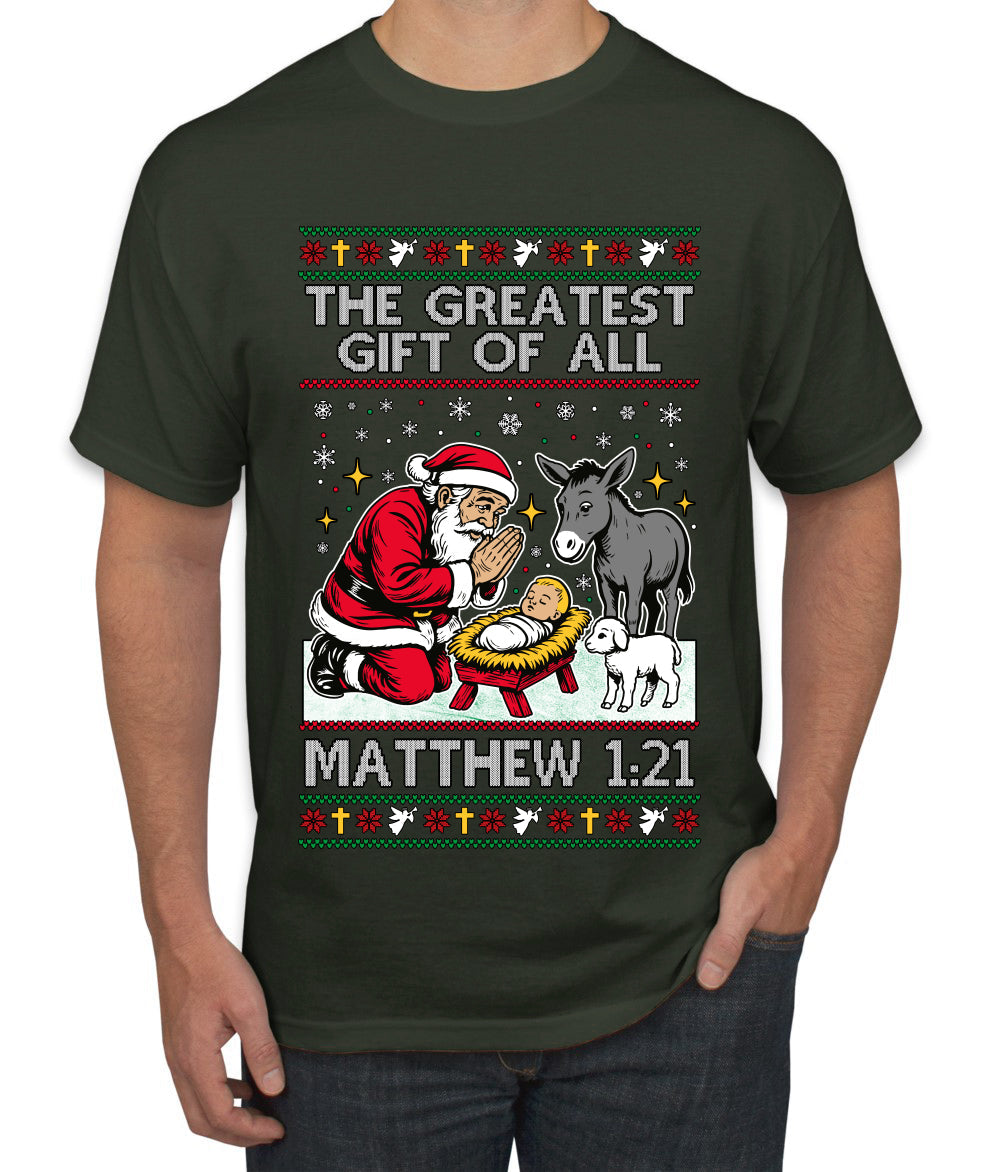 The Greatest Gift Of All Matthew 1:21, Ugly Christmas Sweater Men's T-Shirt