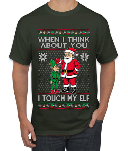 When I Think About You I Touch My Elf, Ugly Christmas Sweater Men's T-Shirt