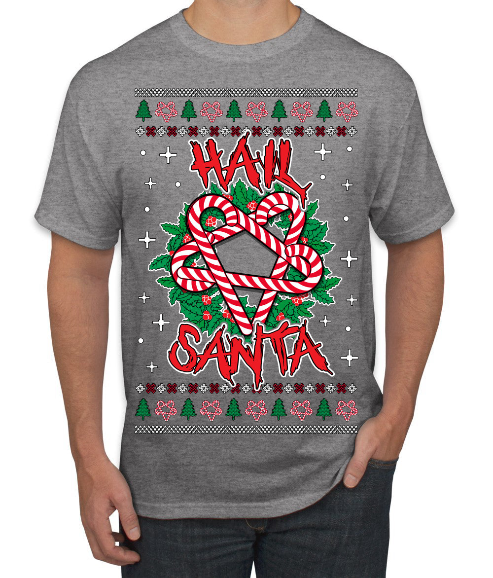 Hail Santa Funny Satanic Candy Devil Heavy Metal Satan Ugly Christmas Sweater Men's T-Shirt