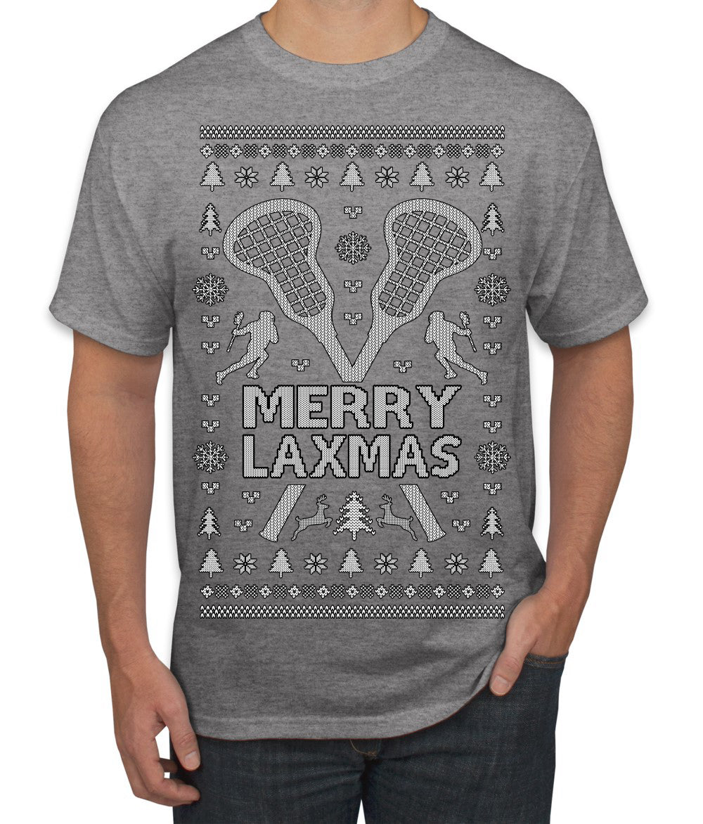 Merry Laxmas Funny Lacrosse Sports LAX Teen Sports Pun Ugly Christmas Sweater Men's T-Shirt