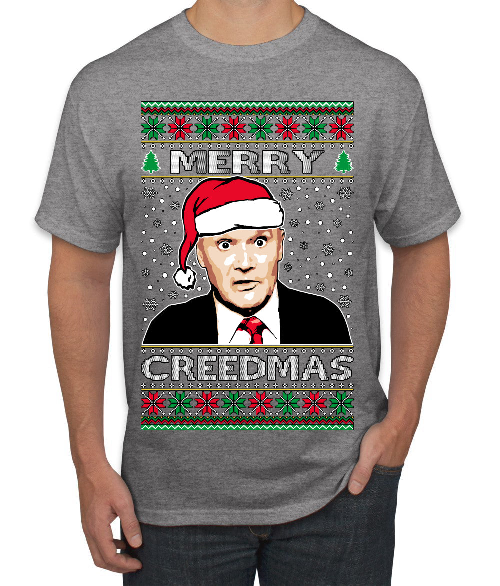 Merry Creedmas Office Humor TV  Ugly Christmas Sweater Men's T-Shirt