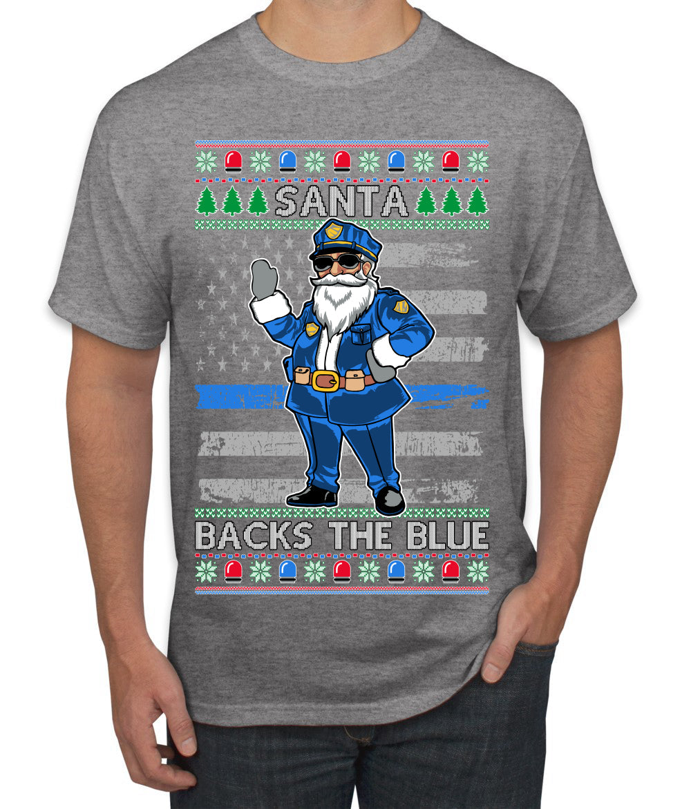 Santa Backs The Blue Pro Police Santa Claus Ugly Christmas Sweater Men's T-Shirt